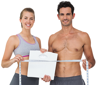 Man and Woman Both Holding Weighing Scale