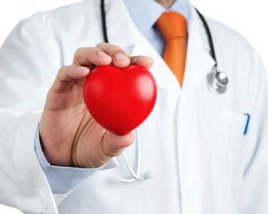 doctor in a white coat holding a symbol